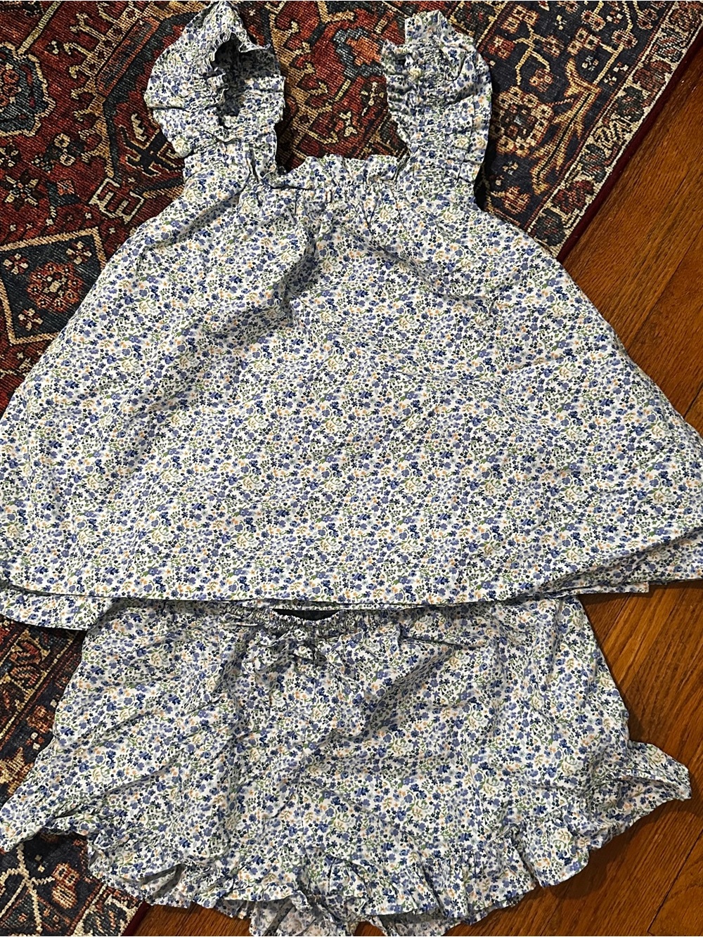 Piyama Blue Floral Ruffled Two-Piece Sleep Set